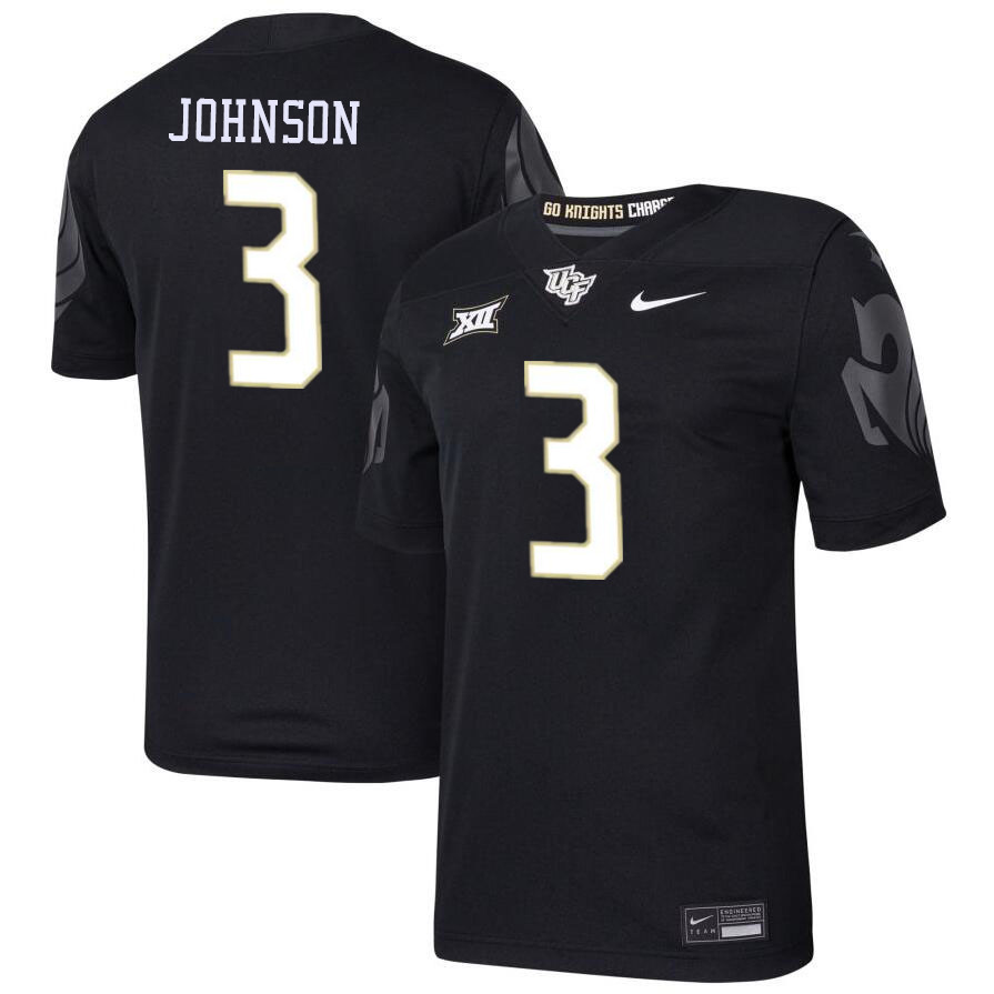 #3 Brandon Johnson UCF Knights Jerseys Football Stitched-Black - Click Image to Close
